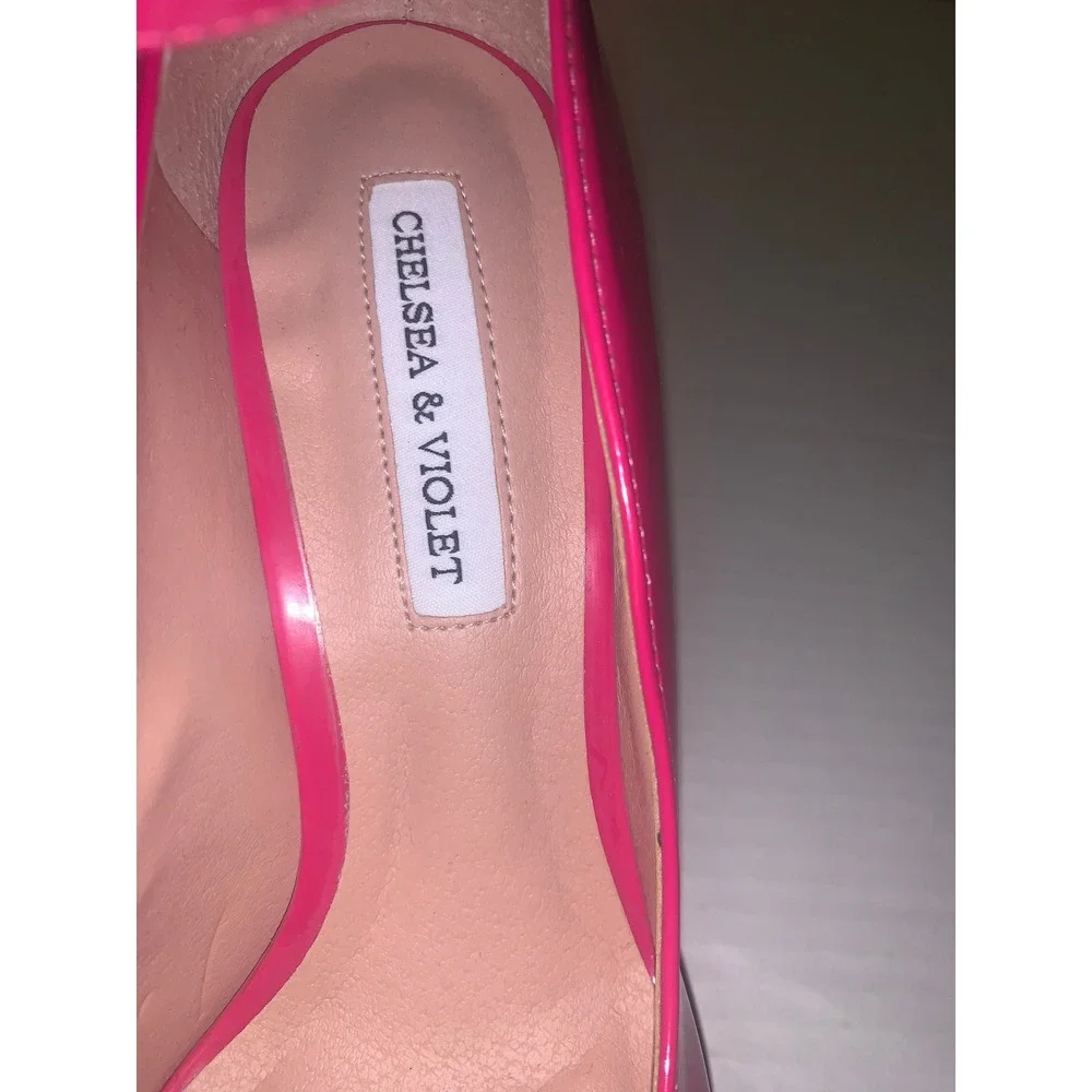 Chelsea & Violet Mia Pink Patent Ankle Strap Platform Block Heel Pumps Size 6.5